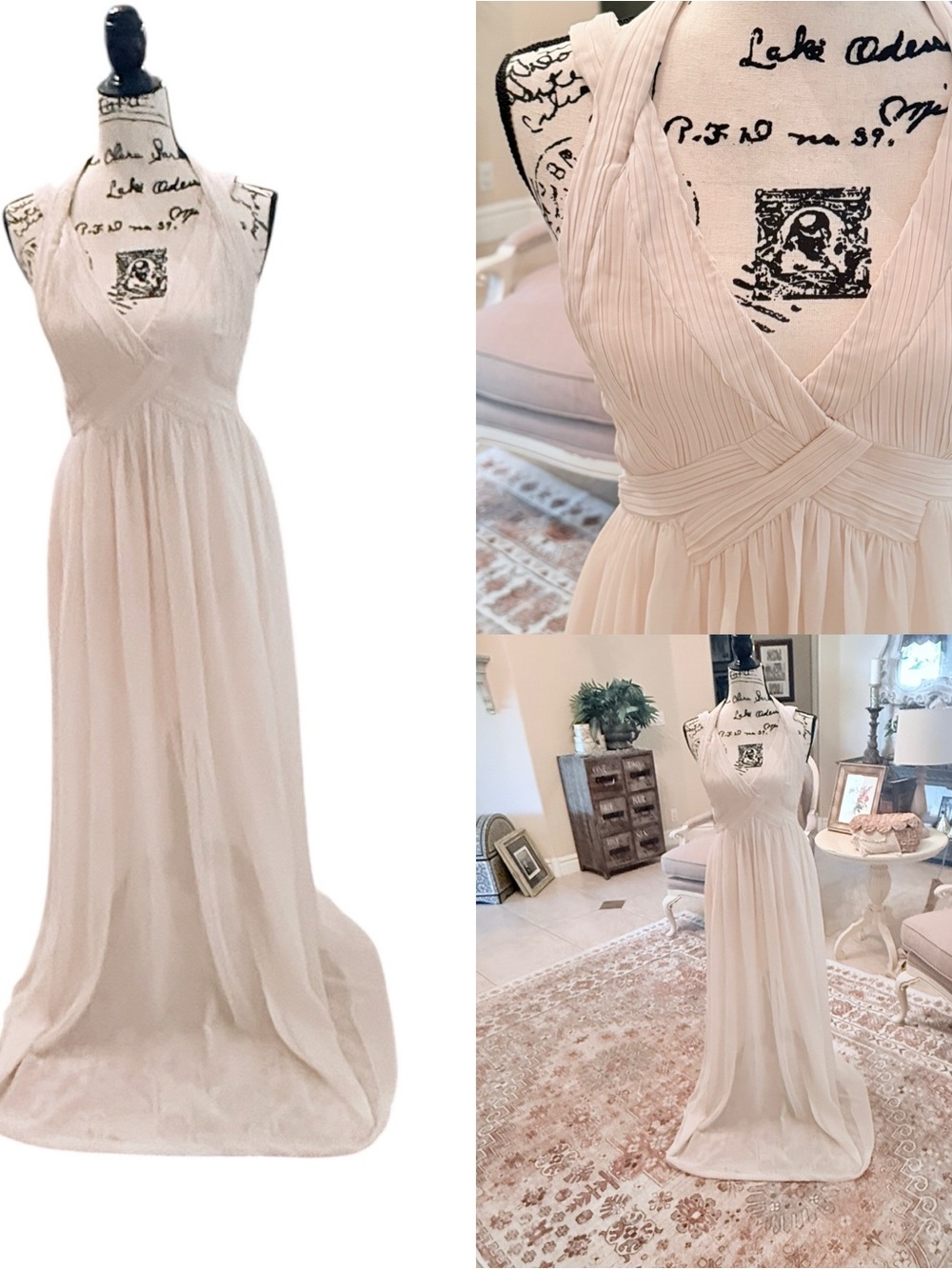Ark & Co Cream V-Neck Pleated Halter Dress